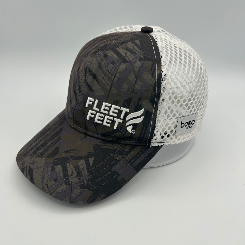 Boco Gear Trucker Hat Fleet Feet‎ Unisex OSFM Black Camo Running Athleisure